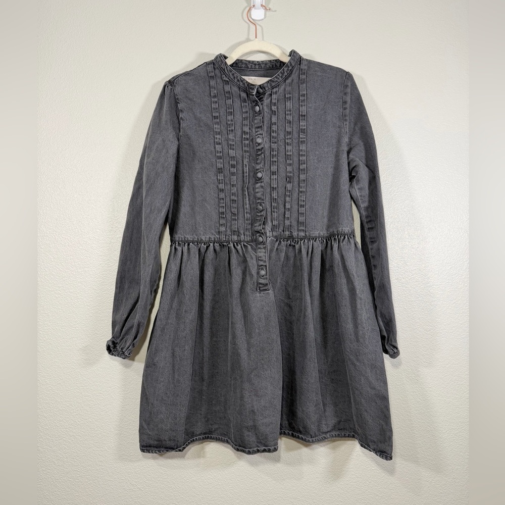 ASOS Dress Jean Denim Black Wash Babydoll Shirtdress Long Sleeve Button Women 12